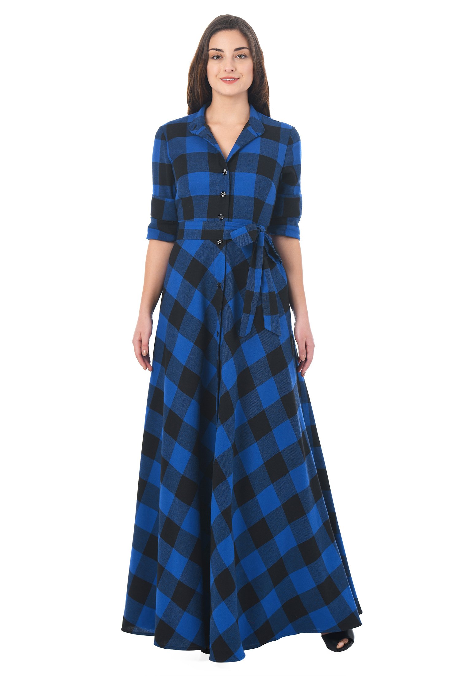 Shop Cotton Buffalo Plaid Maxi Shirtdress | EShakti