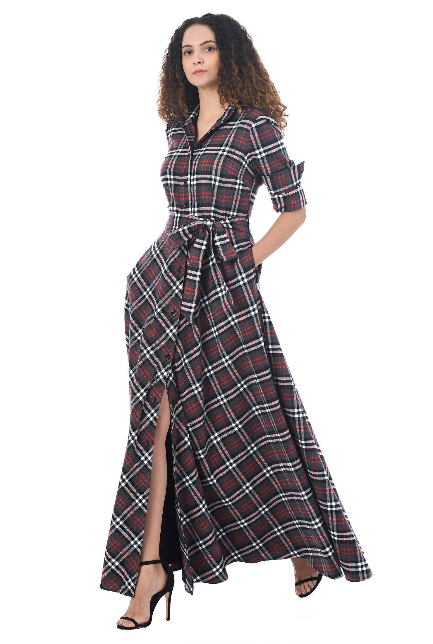 plaid maxi shirtdress