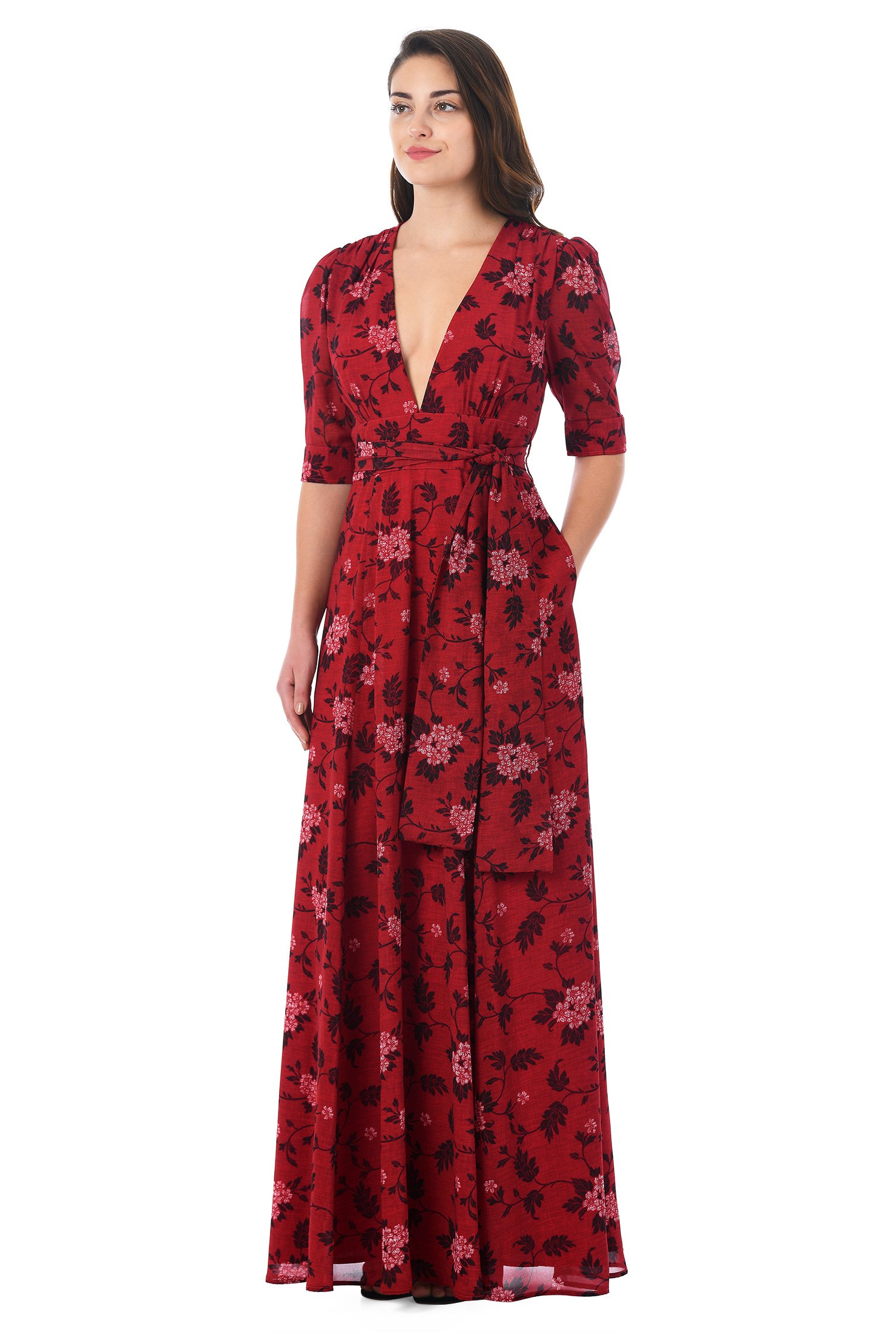 Shop Floral print georgette banded empire maxi dress | eShakti