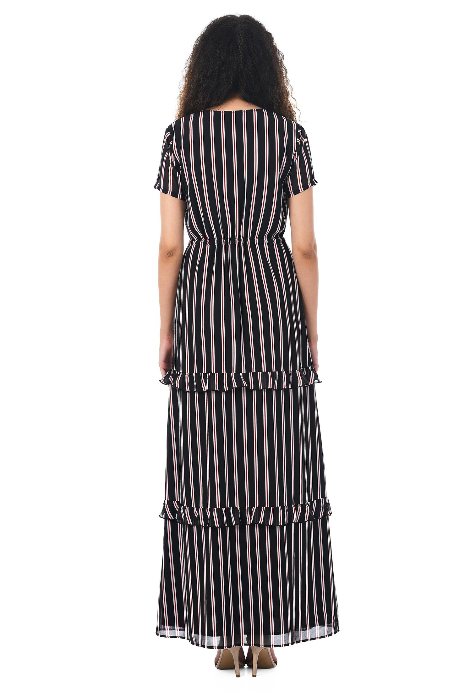 Shop Ruffle stripe print georgette maxi dress | eShakti