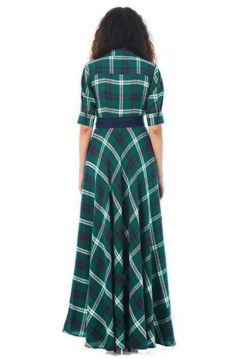 Shop Cotton flannel plaid surplice maxi dress eShakti