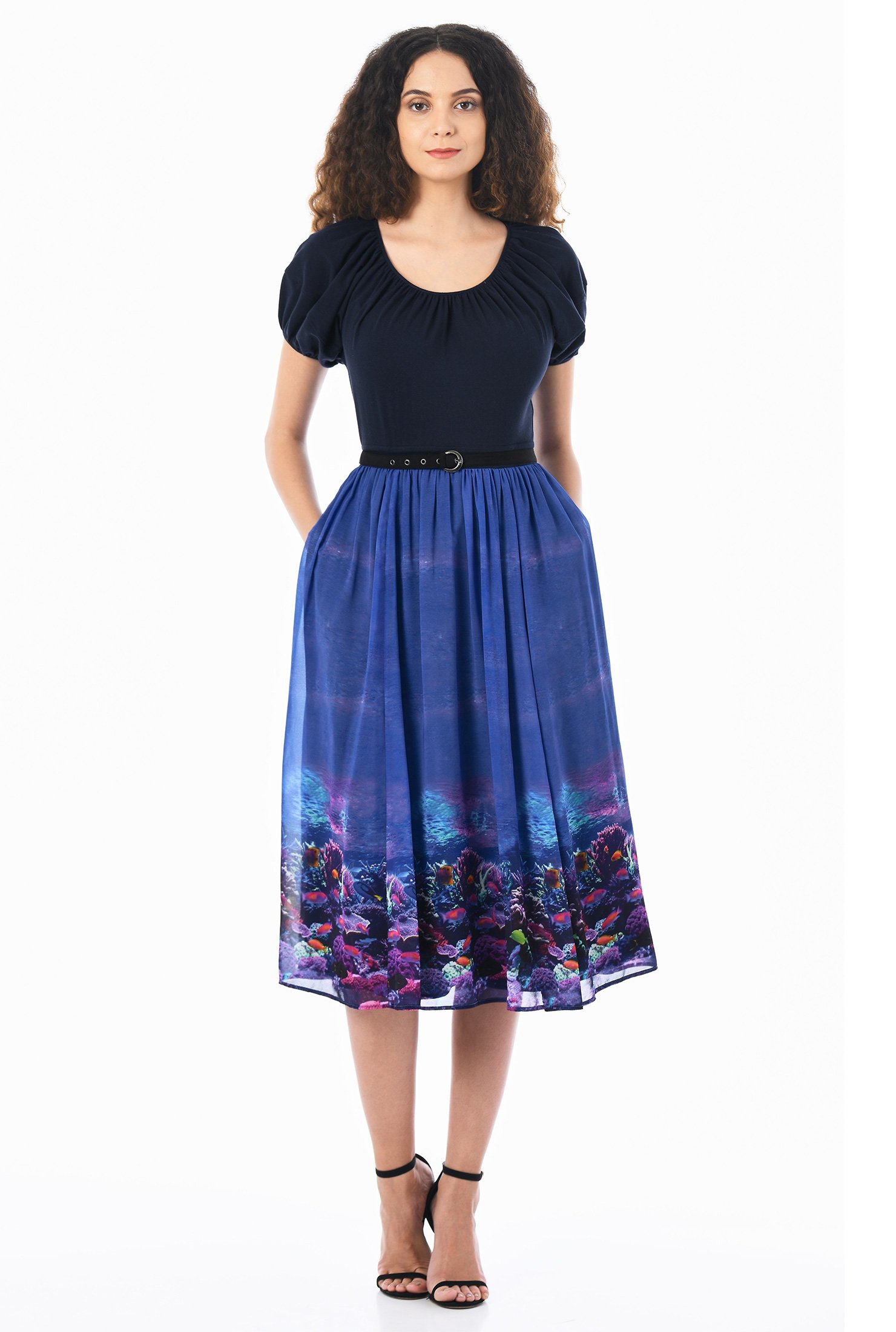 Shop Sea print mixed media dress | eShakti