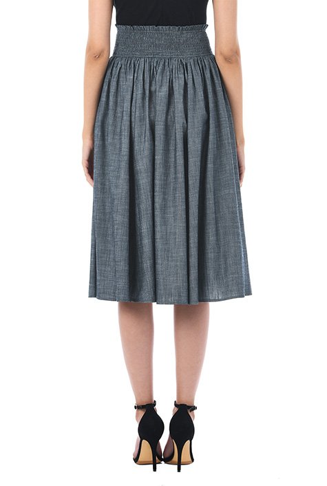 Shop Ruffle cotton chambray smocked waist skirt | eShakti