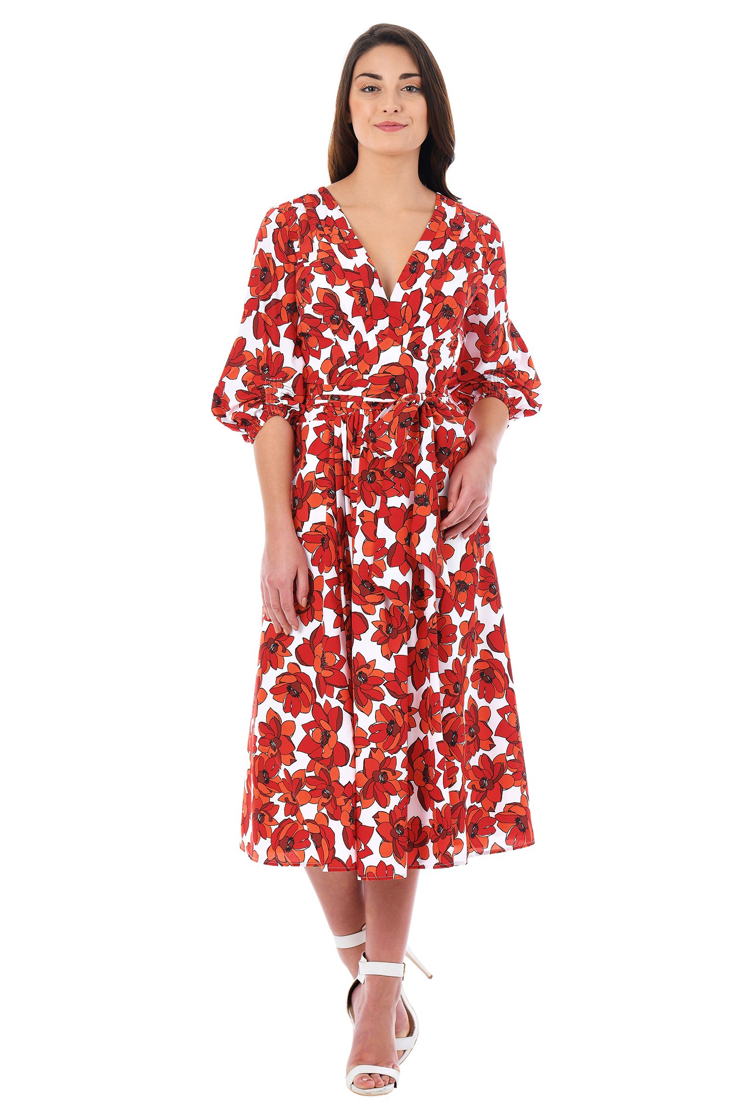 Shop Feminine pleated floral print crepe dress | eShakti