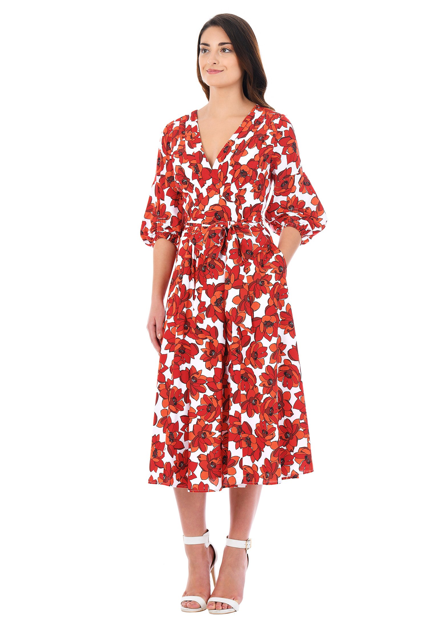 Shop Feminine pleated floral print crepe dress | eShakti