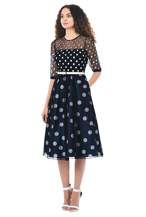 Shop Polka dot embellished tulle overlay dupioni dress | eShakti
