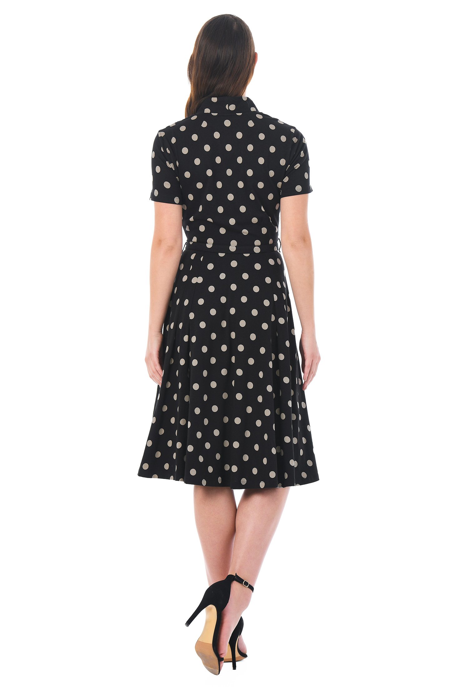 Shop Polka dot cotton knit belted dress | eShakti