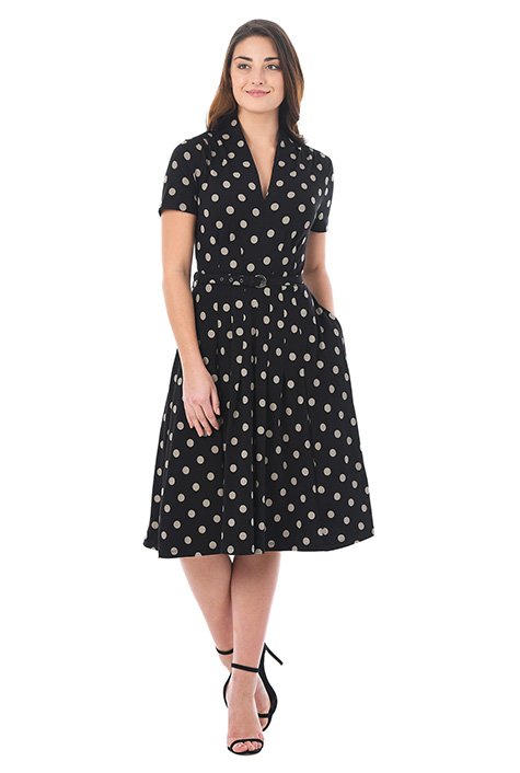 Shop Polka Dot Cotton Knit Belted Dress Eshakti