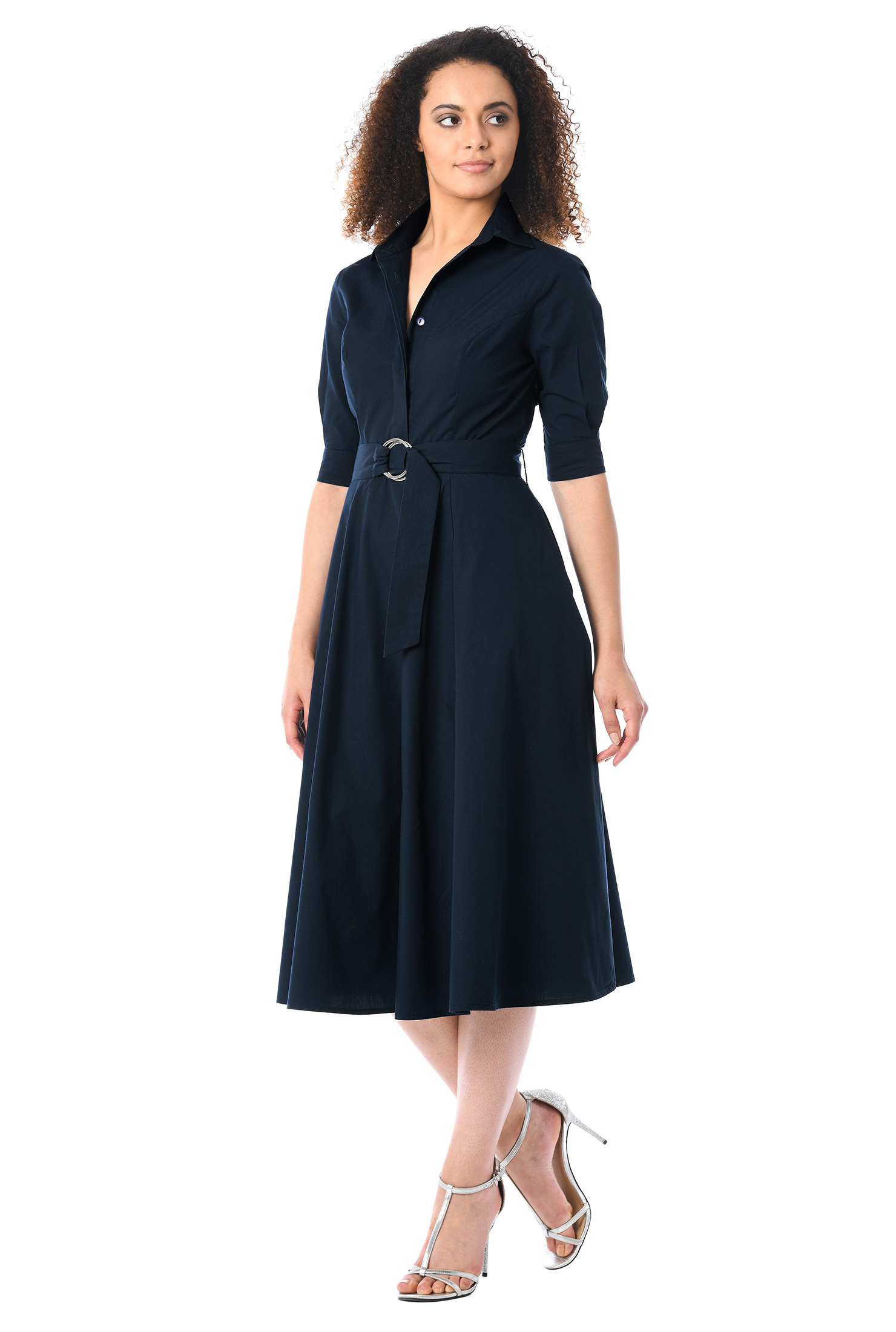 Shop Belted cotton poplin shirtdress eShakti