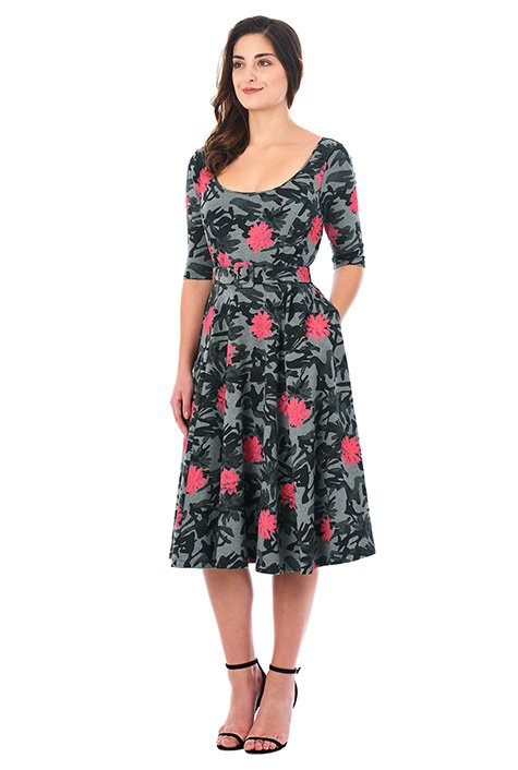 Shop Floral camo print cotton knit dress | eShakti