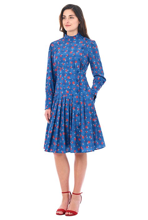 Shop Floral check print crepe faux side button dress | eShakti