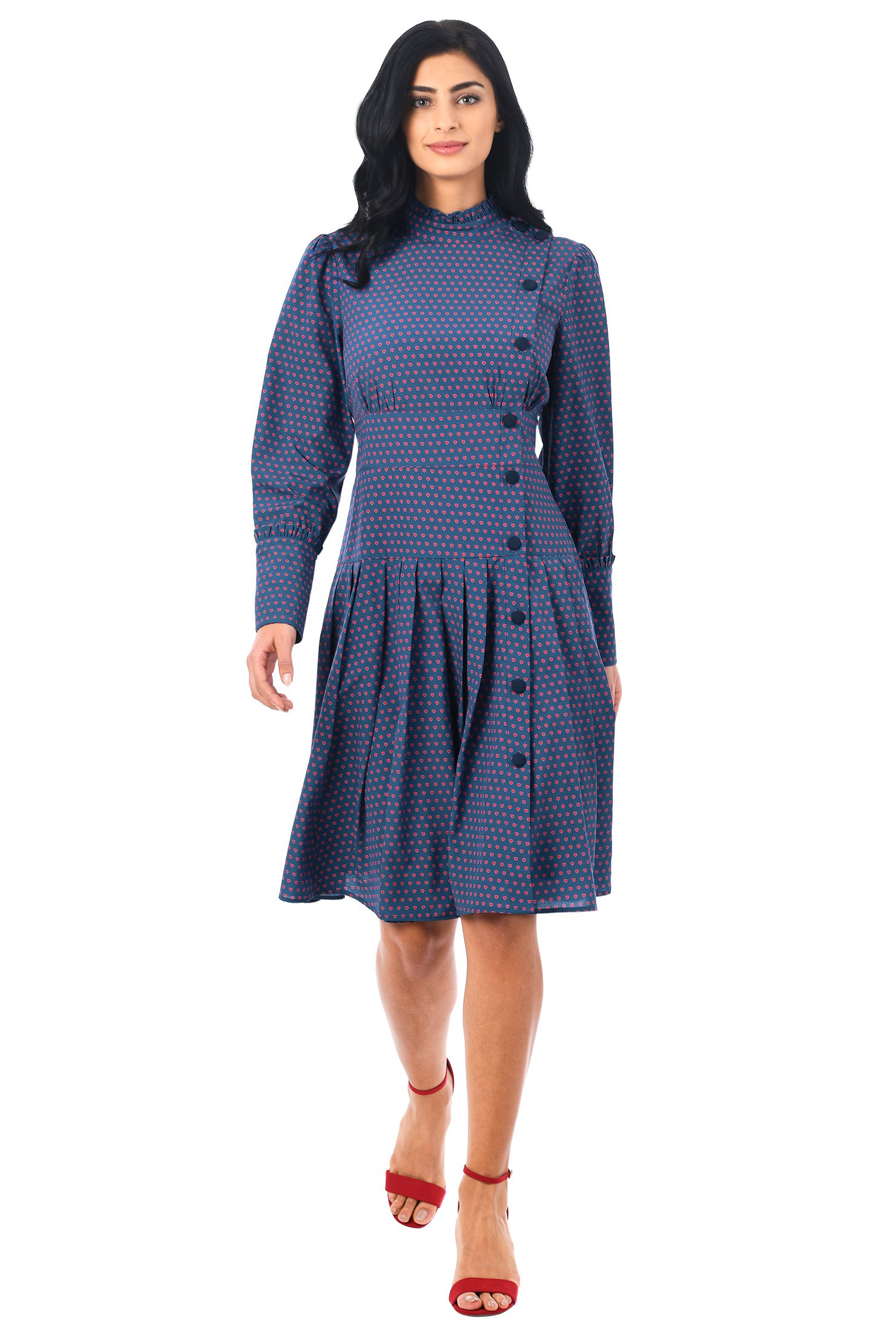 Shop Heart print crepe faux side button dress | eShakti