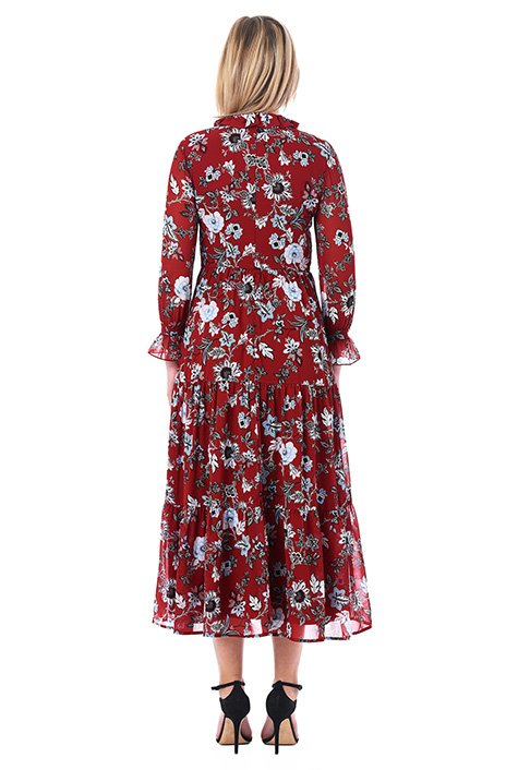 Shop Ruffle floral print georgette tier dress | eShakti