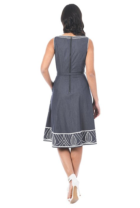 Shop Embellished cotton chambray belted dress | eShakti