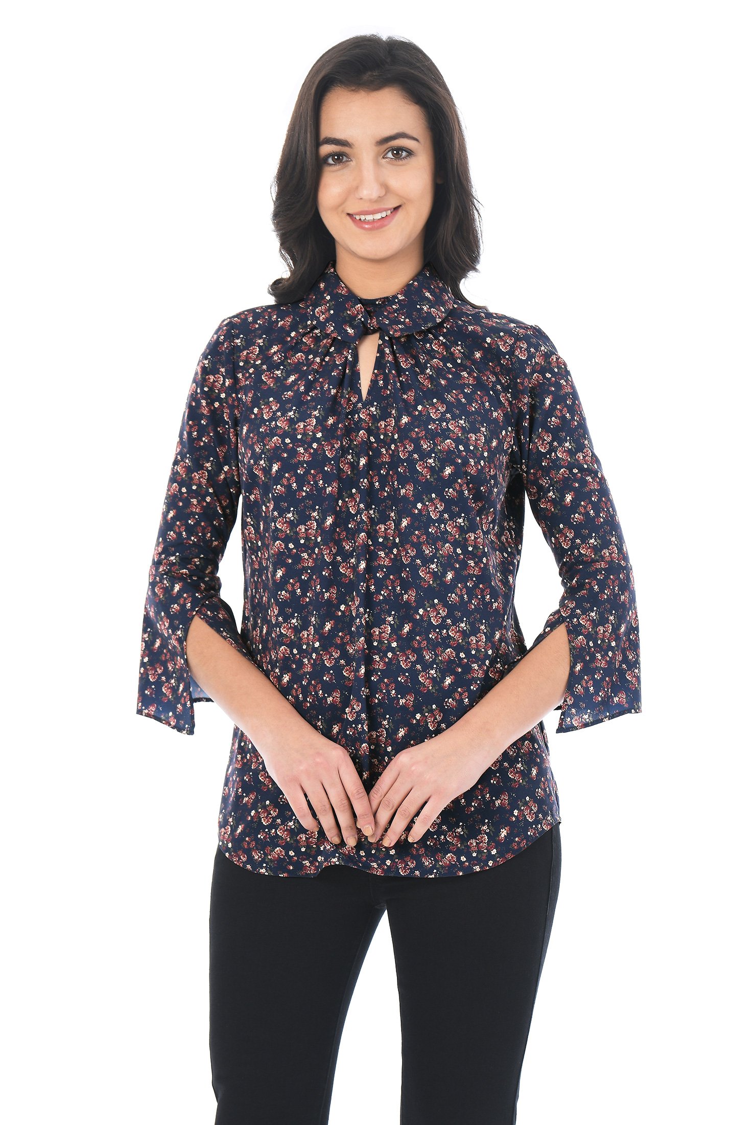 Shop Knot neck floral print crepe top | eShakti