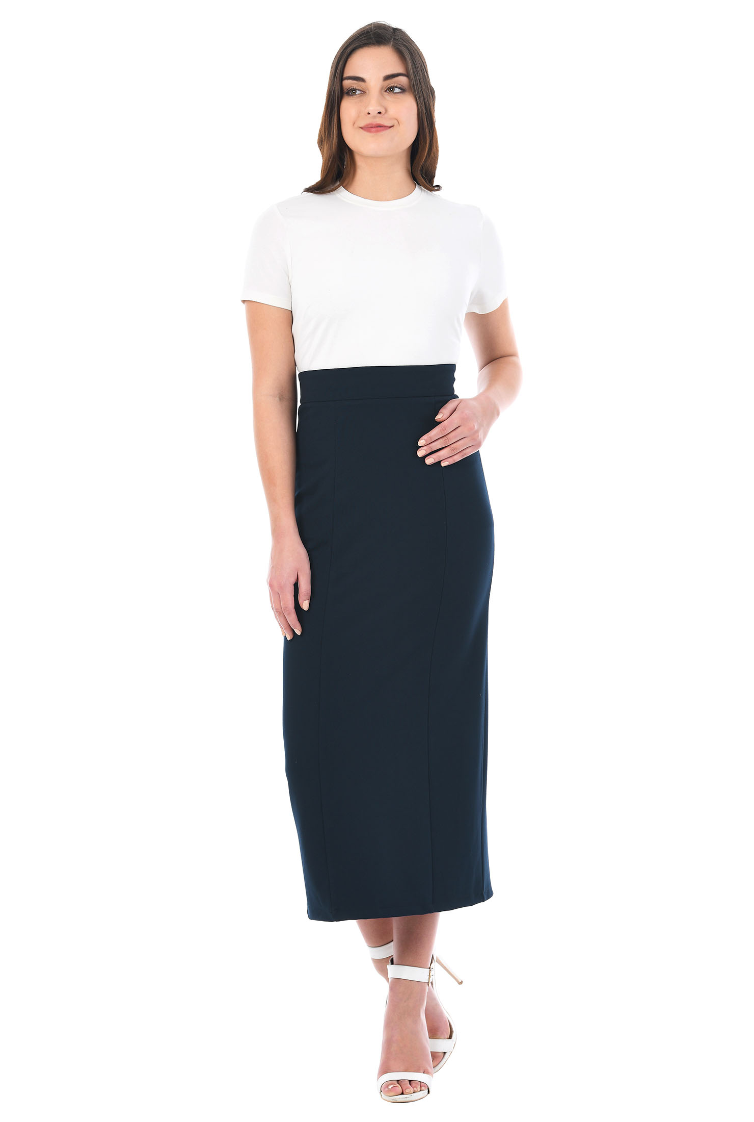 Shop Ponte knit midi pencil skirt eShakti