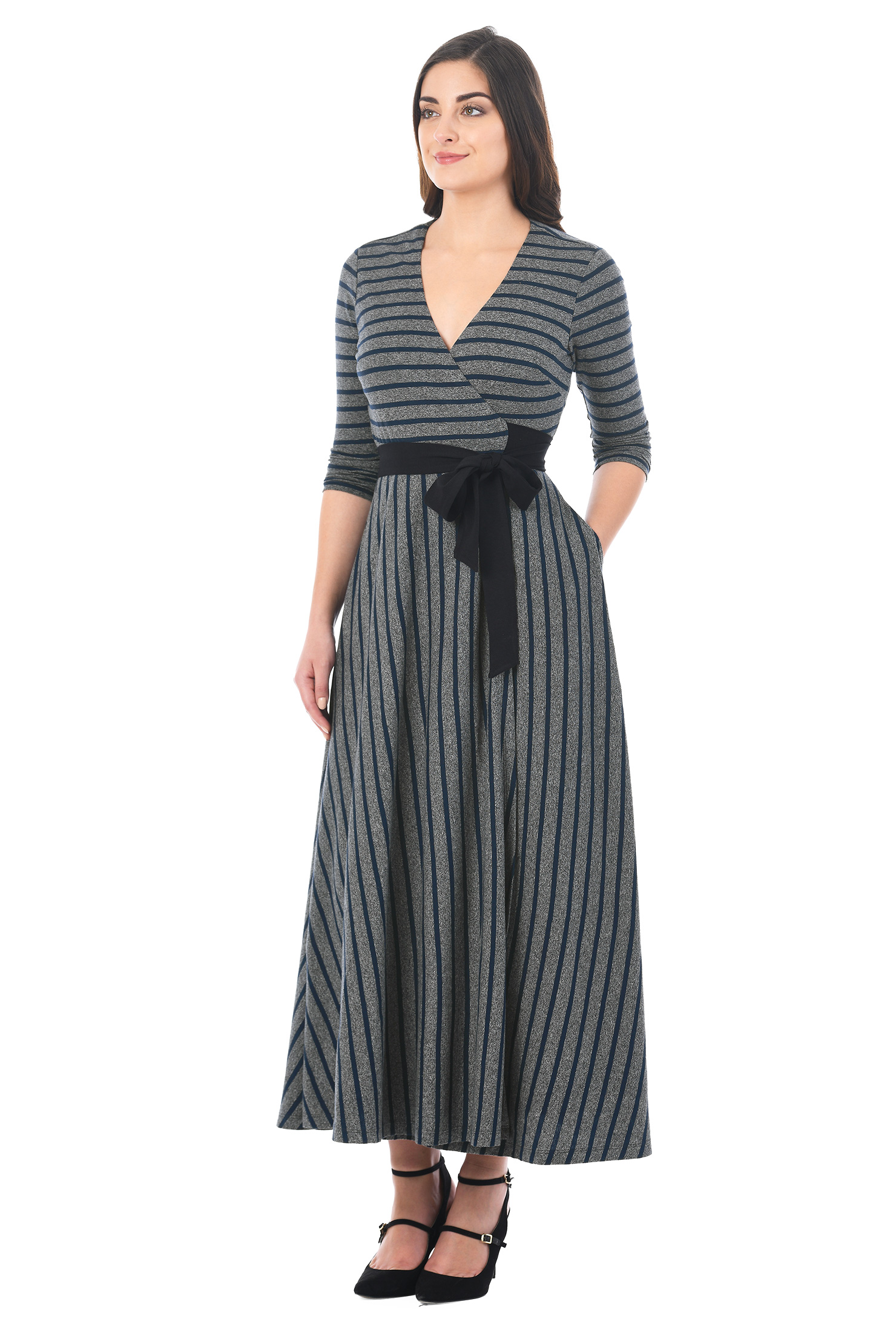 Shop Stripe cotton jersey knit wrap dress eShakti