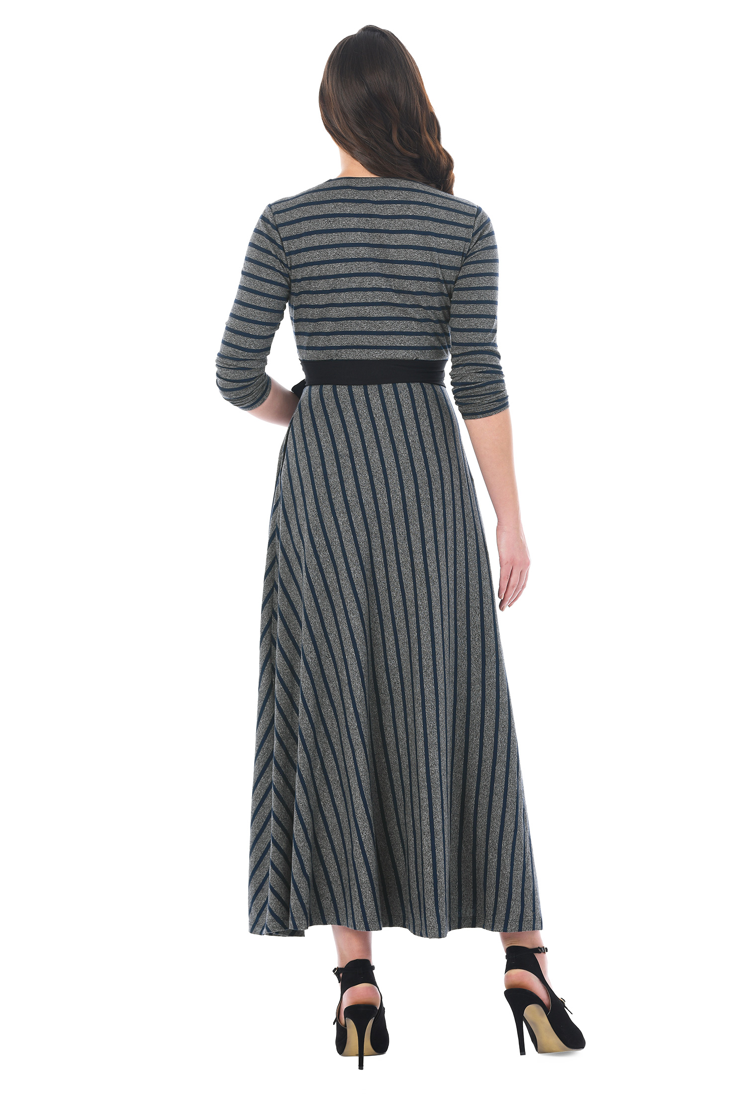 Shop Stripe cotton jersey knit wrap dress eShakti