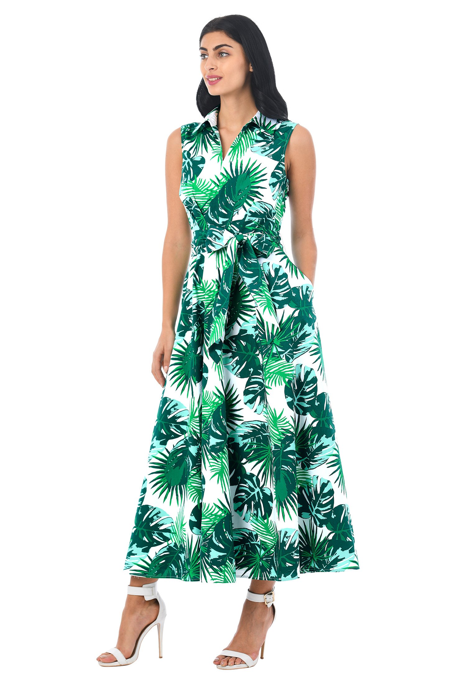 Shop Palm print cotton midi dress | eShakti