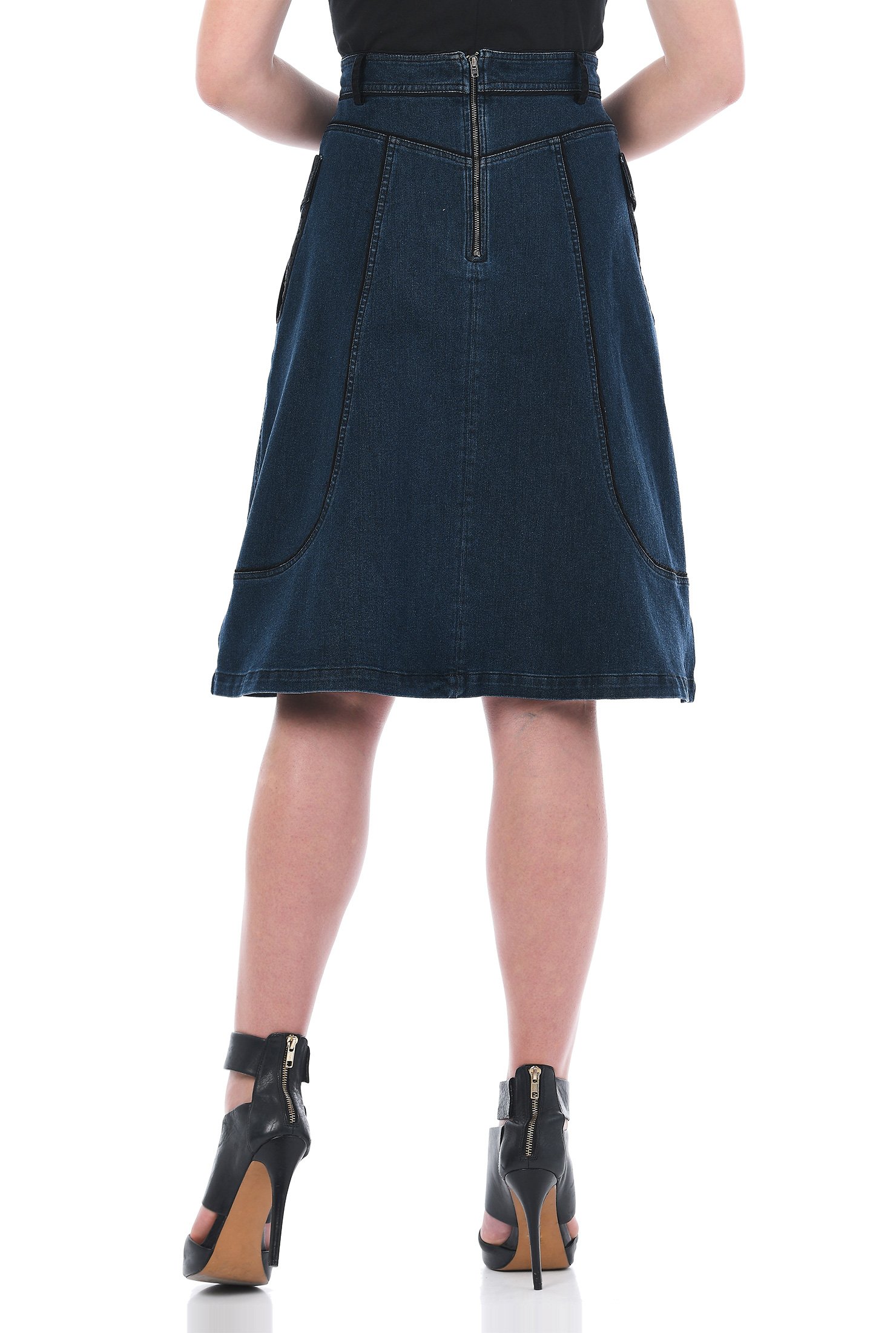 Shop Deep indigo denim contrast trim skirt | eShakti