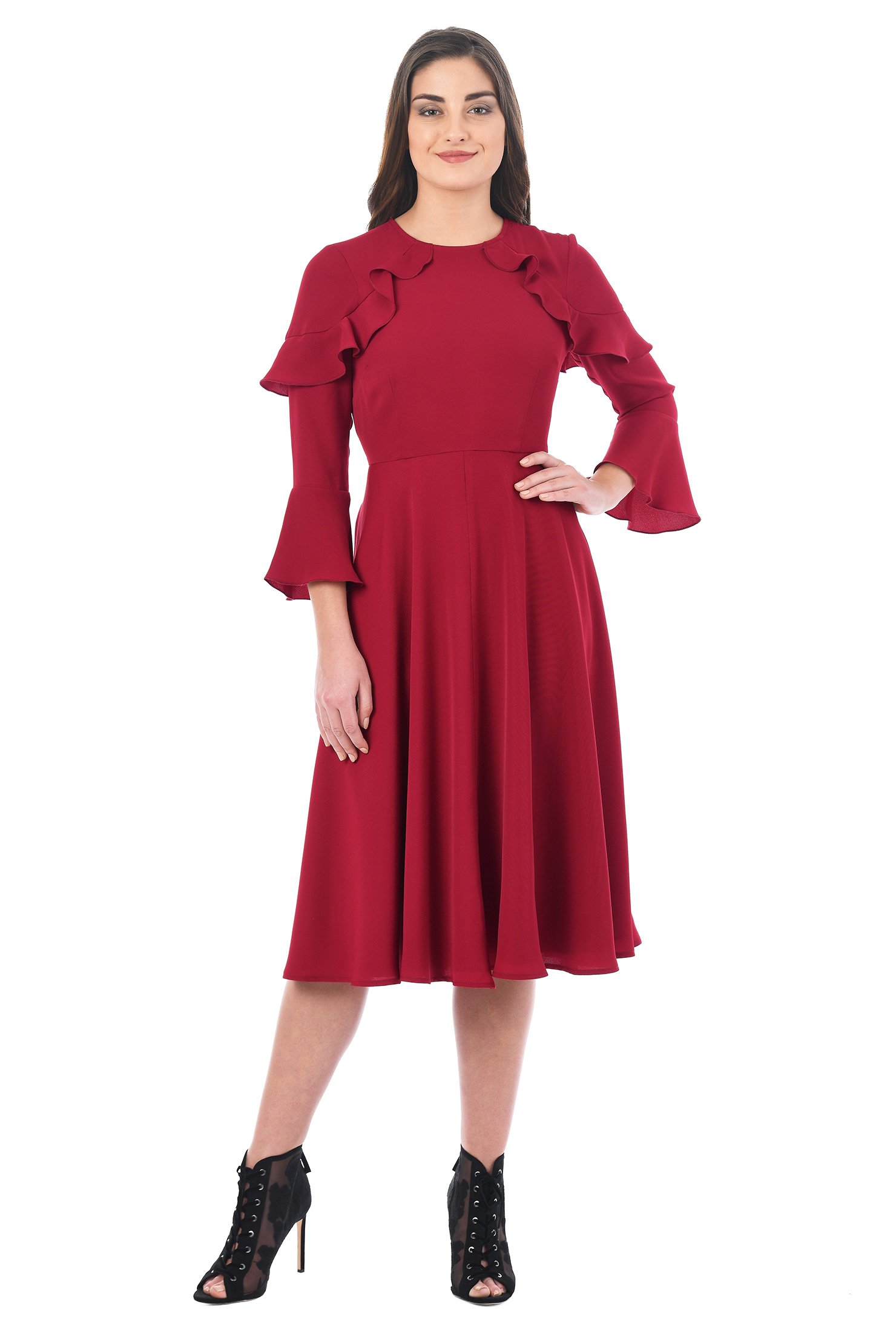 Shop Ruffle Crepe Twill Dress Eshakti