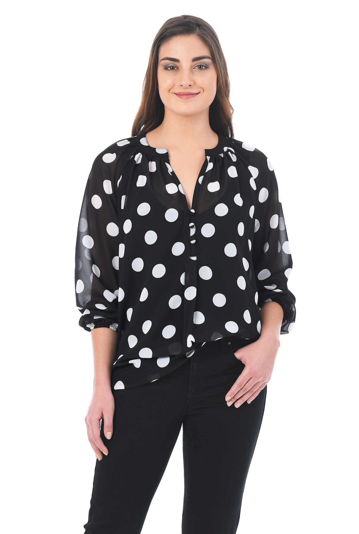 Shop Split neck polka dot print georgette tunic | eShakti