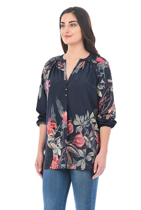 Shop Split neck floral print crepe tunic | eShakti