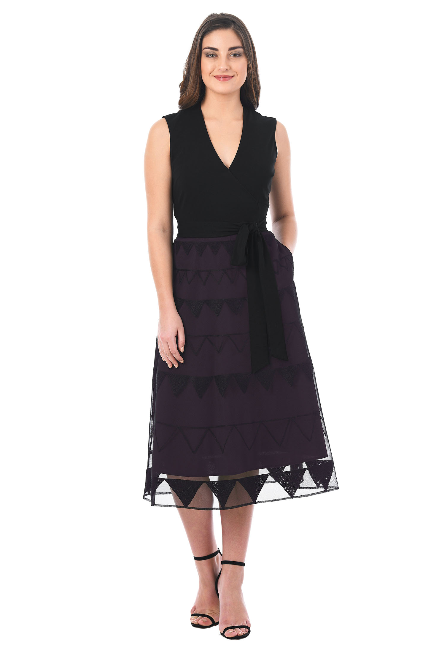 Shop Graphic embellished mixed media dress eShakti