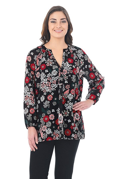 Shop Split neck floral print georgette tunic | eShakti