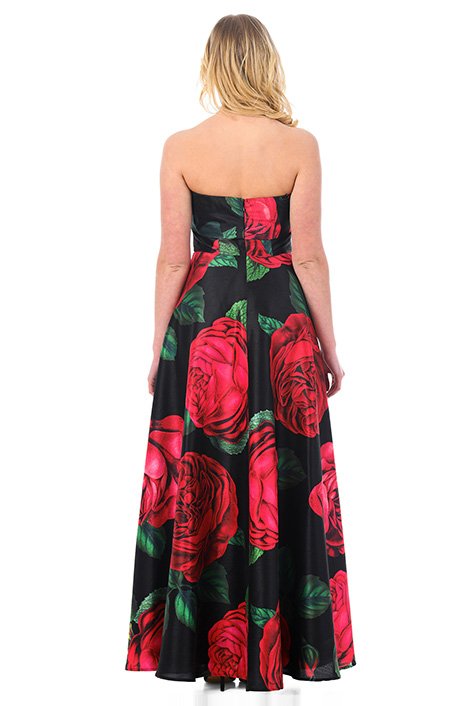 Shop Floral Print Dupioni Strapless Maxi Dress Eshakti 1102