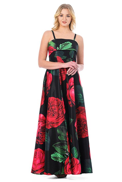 Shop Floral Print Dupioni Strapless Maxi Dress Eshakti 1206