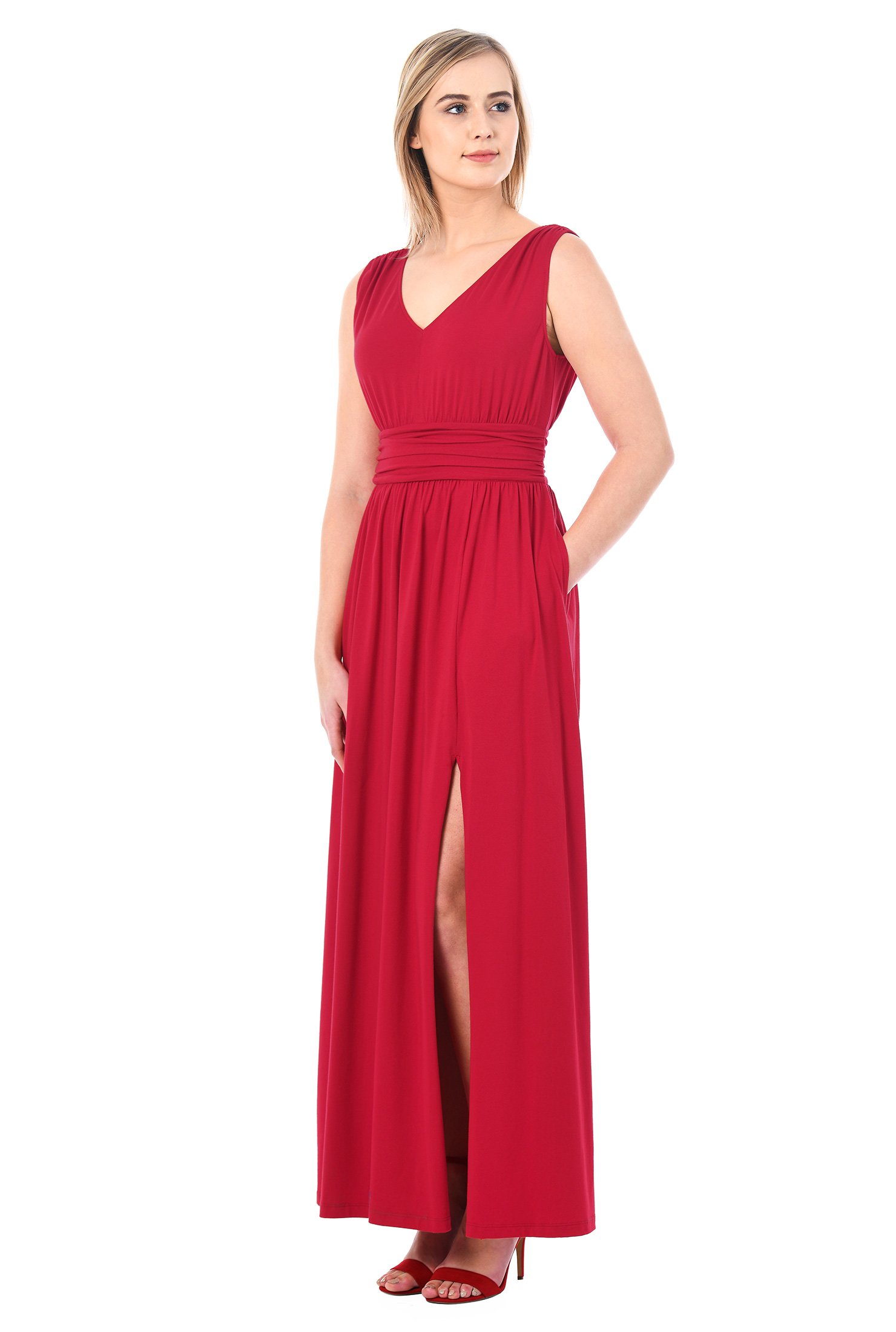 Shop Pleated cotton jersey knit maxi dress eShakti