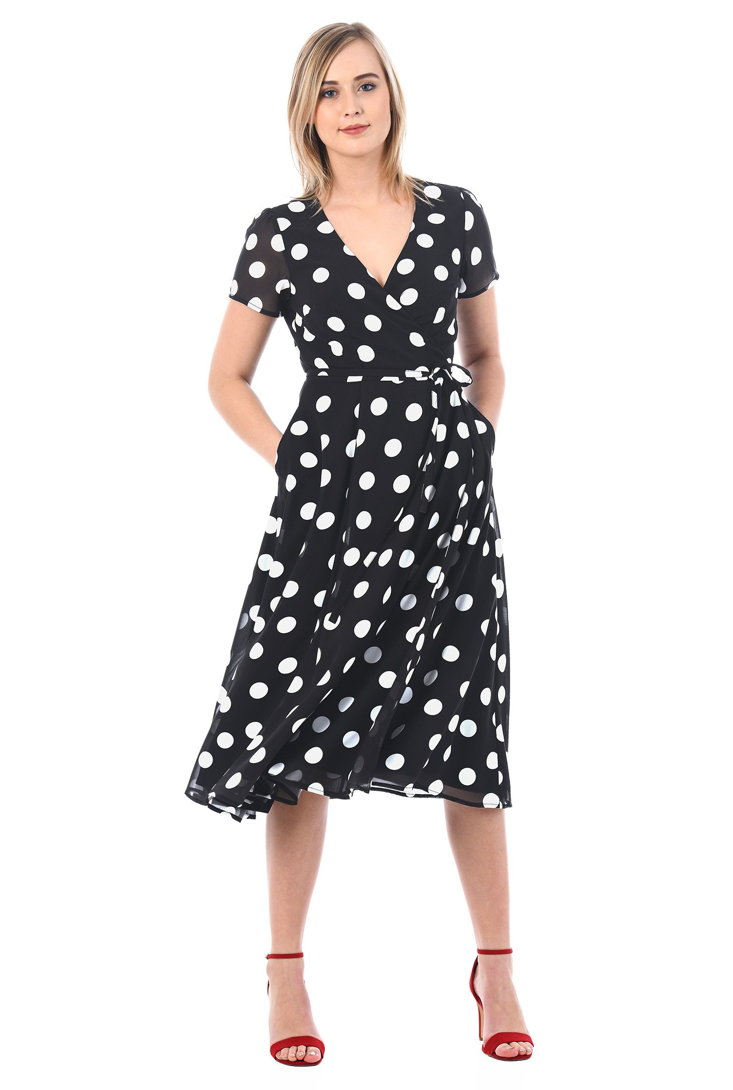 Shop Polka dot print georgette wrap dress | eShakti
