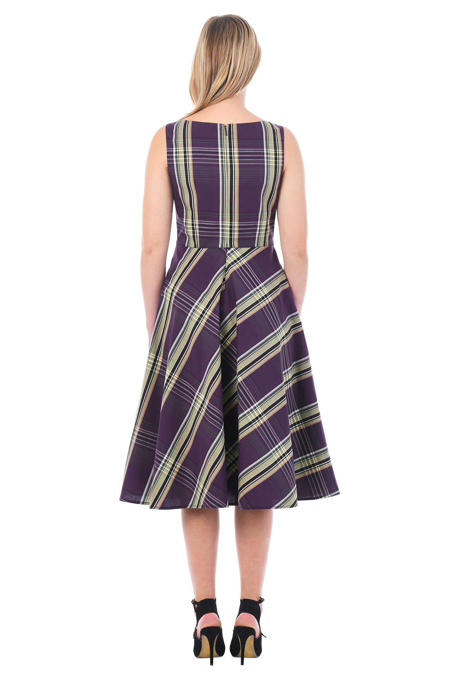 Shop Pleated surplice cotton plaid dress | eShakti