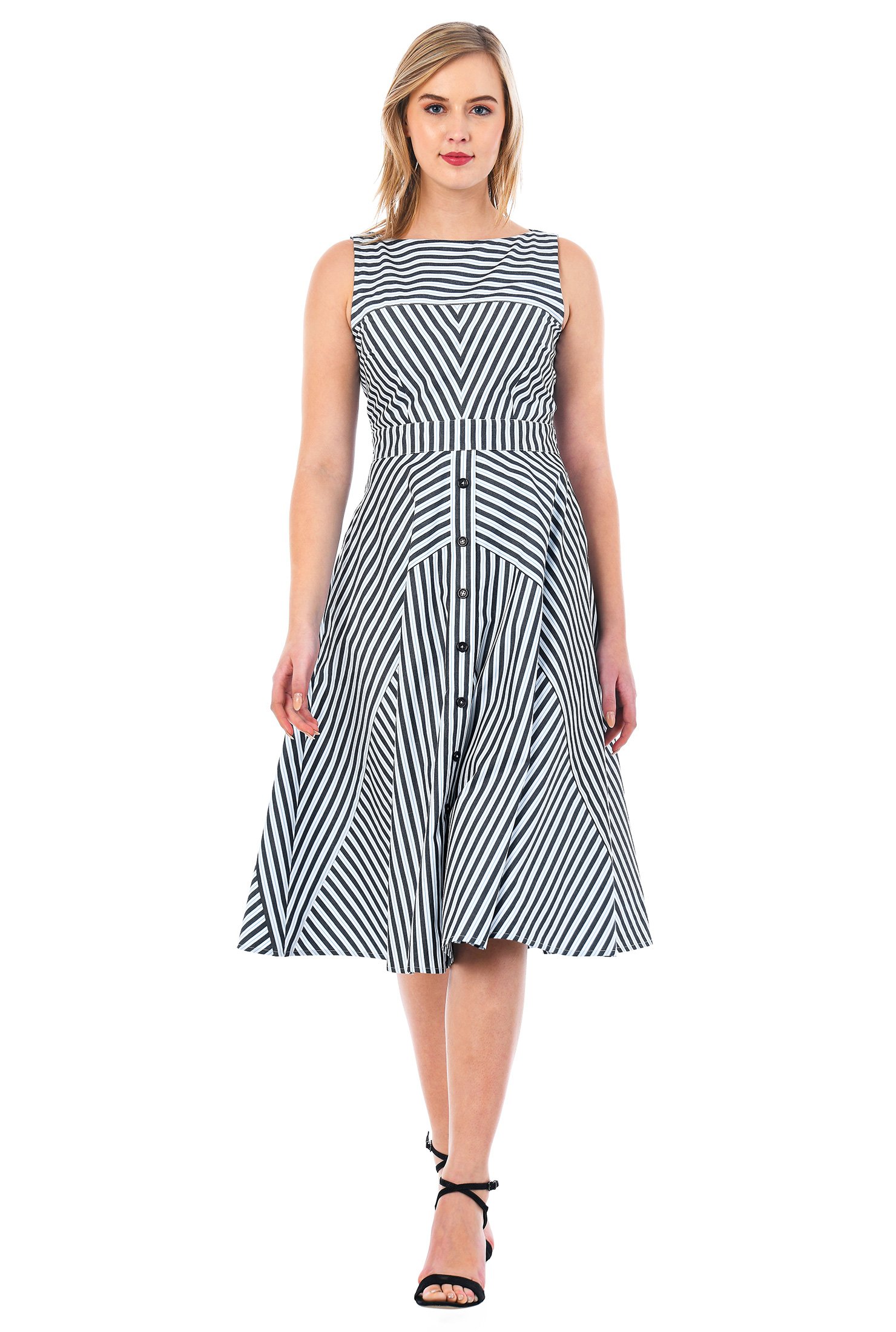 Shop Pieced stripe faux-button front dress | eShakti