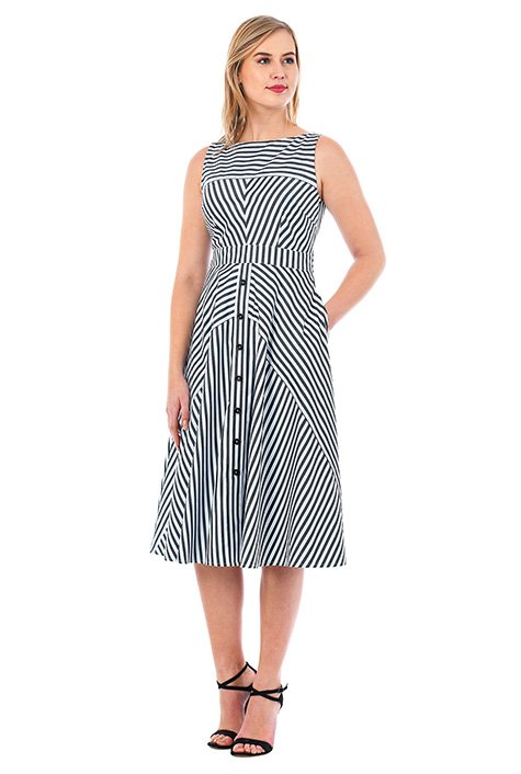Shop Pieced stripe faux-button front dress | eShakti