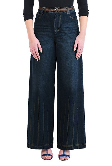 Shop Top stitch hem wide leg denim jeans | eShakti