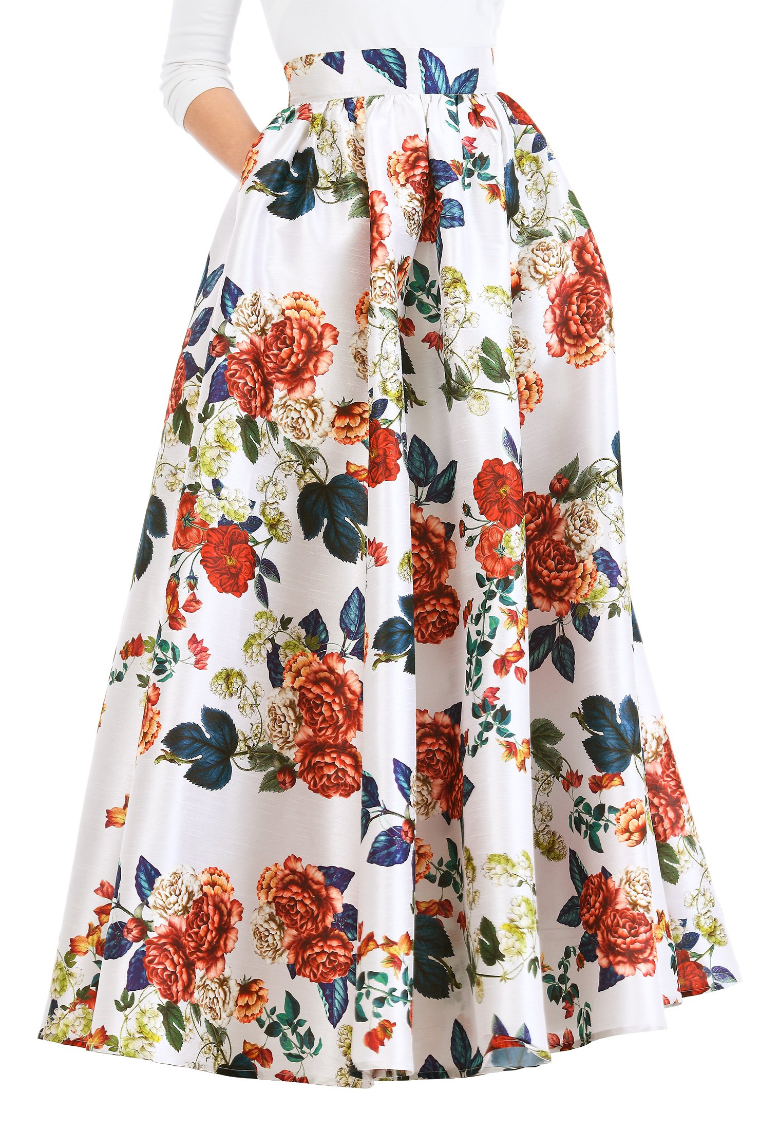 Shop Floral print dupioni maxi skirt | eShakti