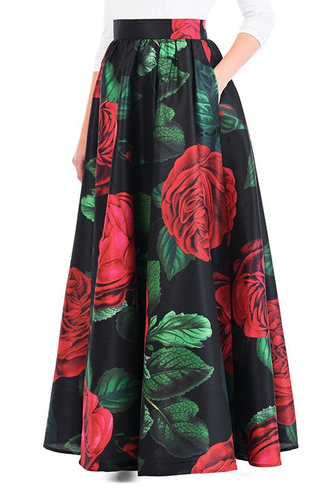 Shop Floral print dupioni maxi skirt | eShakti