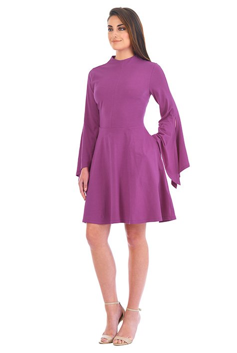Shop Asymmetric bell sleeve cotton knit dress | eShakti