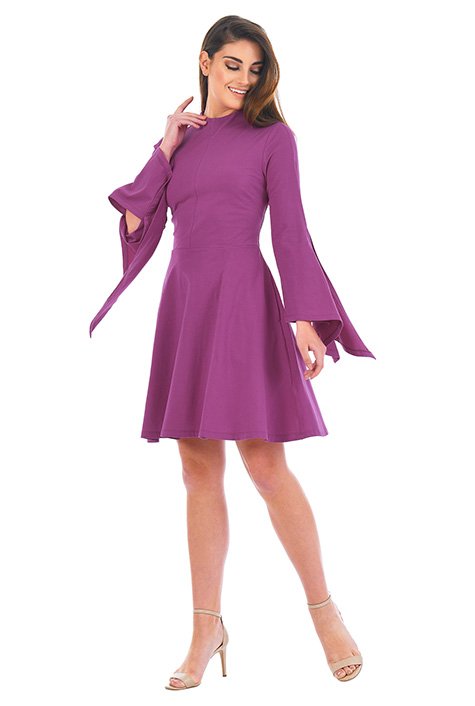 Shop Asymmetric bell sleeve cotton knit dress | eShakti