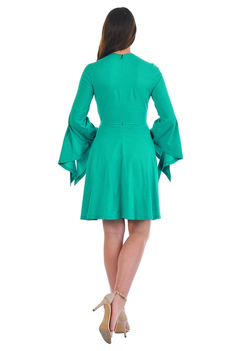 Shop Asymmetric Bell Sleeve Cotton Knit Dress Eshakti