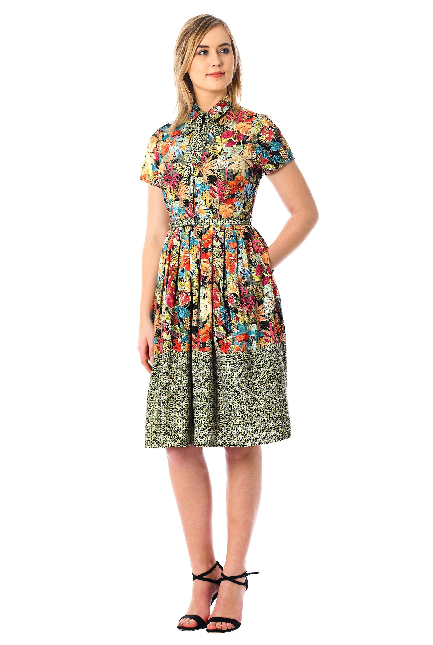 Shop Tie neck floral print crepe shirtdress | eShakti