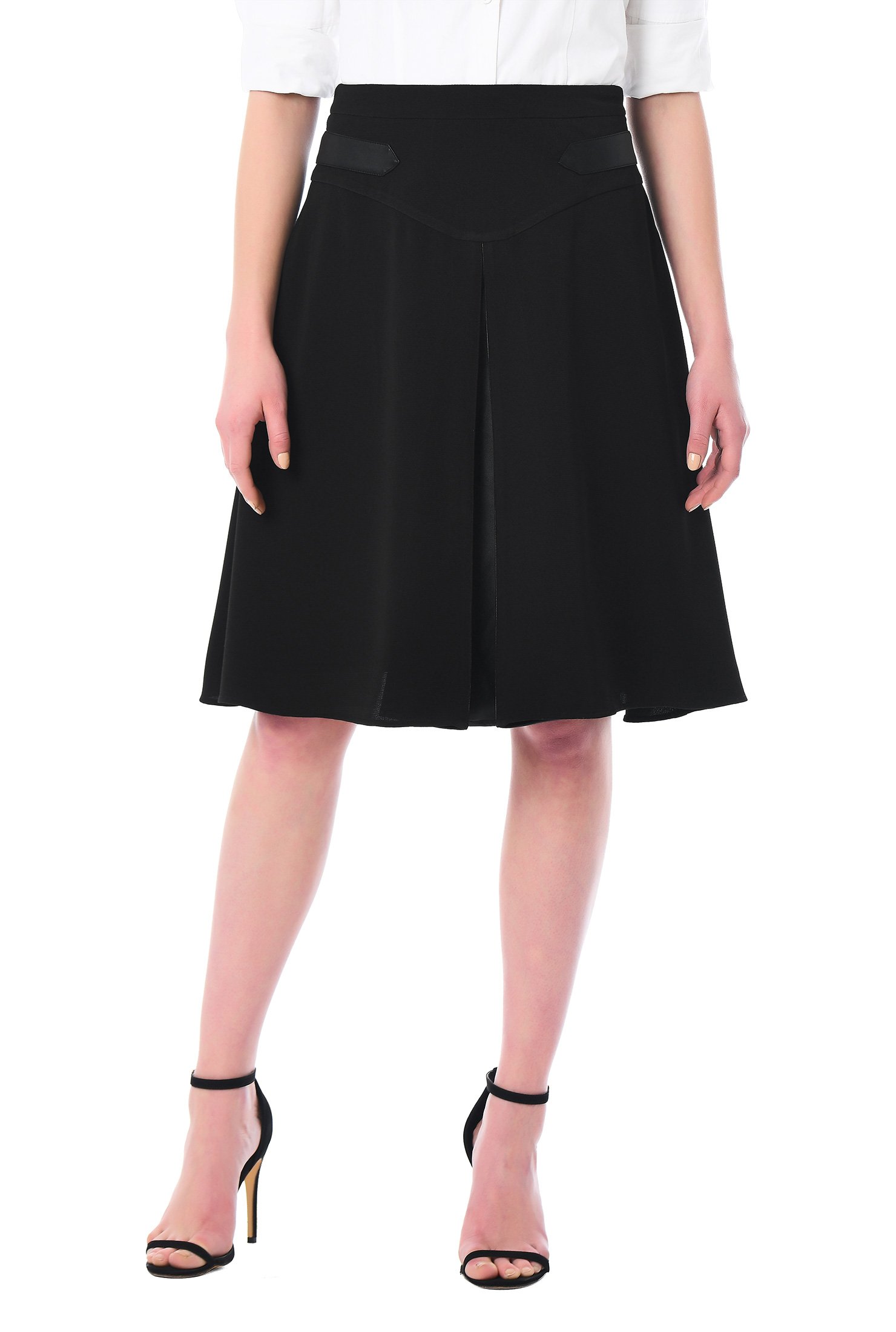 Shop Faux leather trim crepe A-line skirt | eShakti