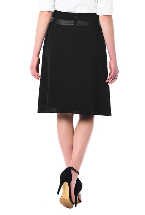 Shop Faux leather trim crepe A-line skirt | eShakti