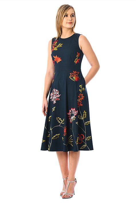 Shop Floral embellished poplin midi dress | eShakti
