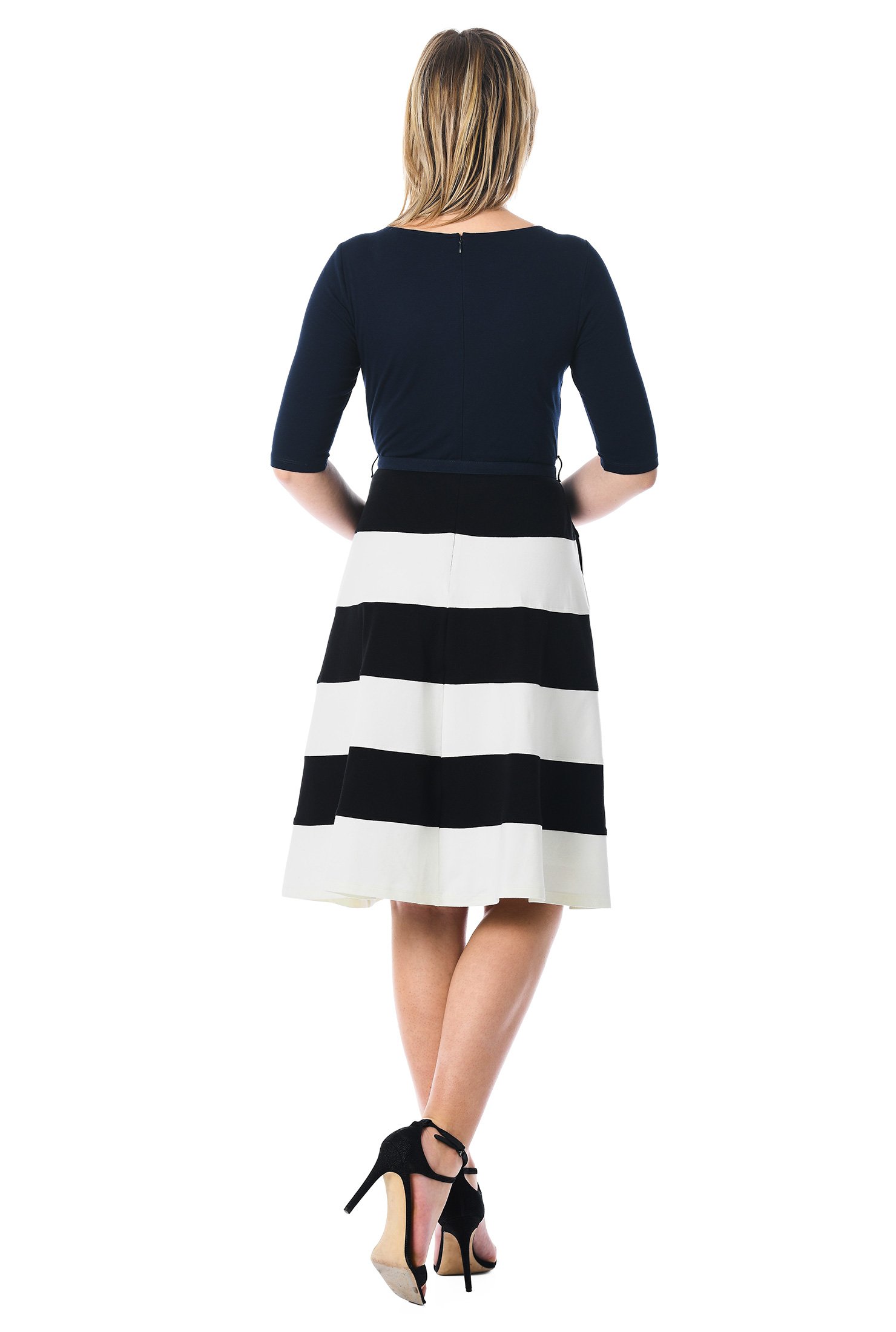 Shop Banded stripe cotton knit belt dress | eShakti