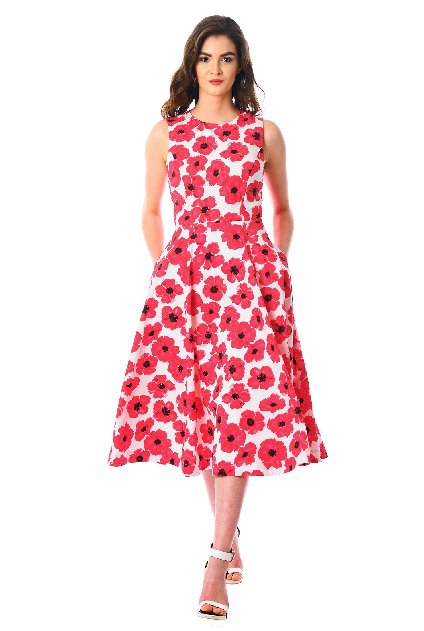 Shop Hibiscus print cotton poplin midi dress | eShakti