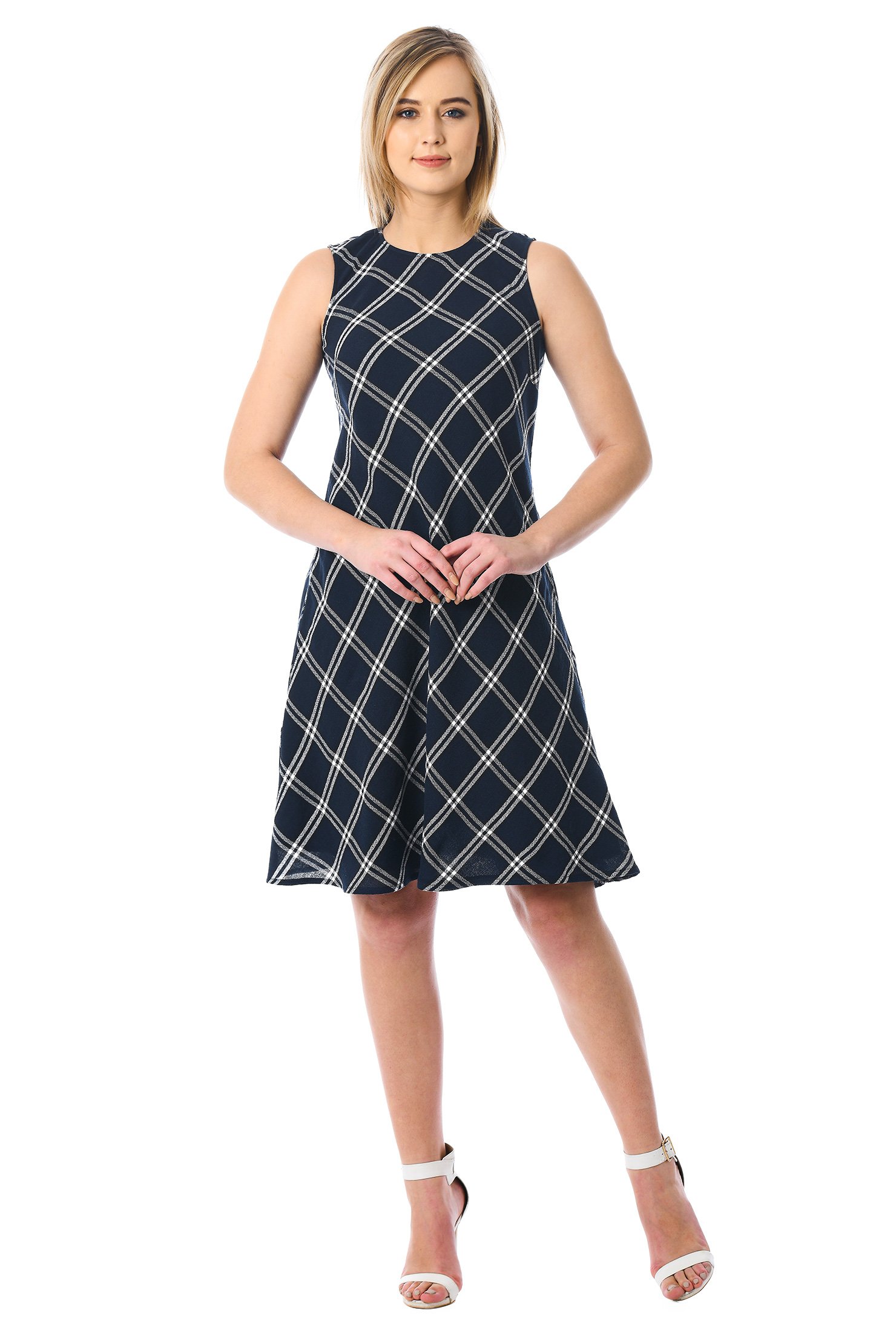 Shop Windowpane plaid bias shift dress | eShakti