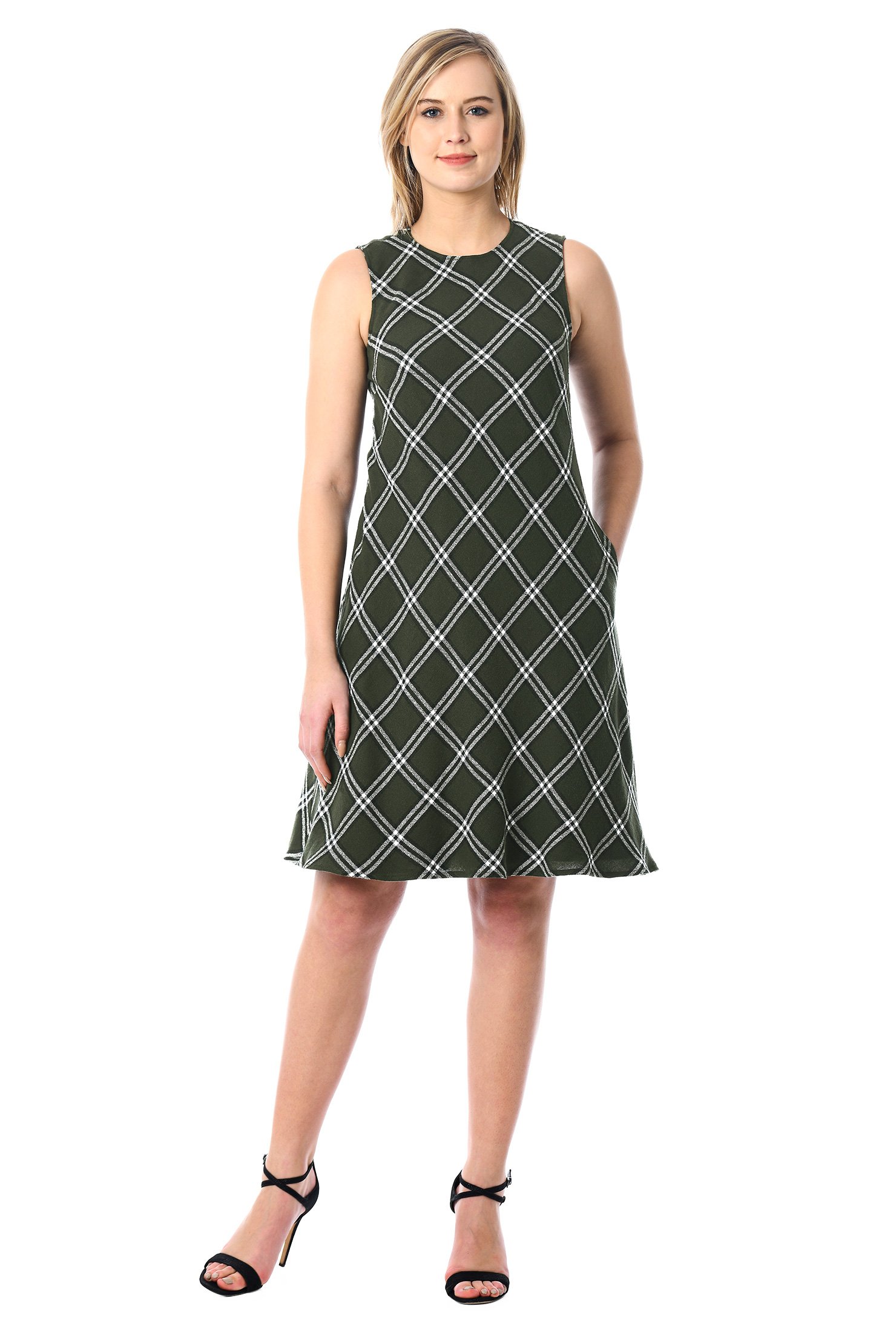 Shop Windowpane check bias shift dress | eShakti